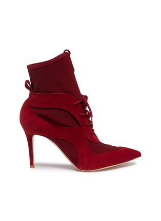 Main View - Click To Enlarge - GIANVITO ROSSI - Lace-up caged suede sock ankle boots