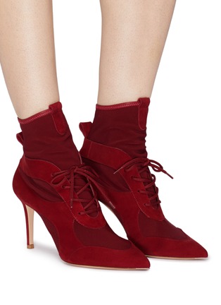 Figure View - Click To Enlarge - GIANVITO ROSSI - Lace-up caged suede sock ankle boots