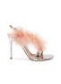 Main View - Click To Enlarge - GIANVITO ROSSI - 'Elas' marabou feather strap mirror leather sandals