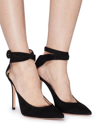 Figure View - Click To Enlarge - GIANVITO ROSSI - Cross ankle strap suede pumps