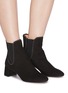 Figure View - Click To Enlarge - AQUAZZURA - 'Catroux' stud scalloped edge suede Chelsea ankle boots