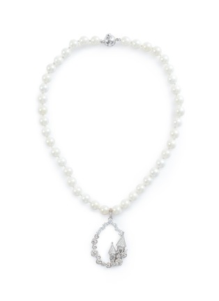 Main View - Click To Enlarge - HEFANG - 'Castle' cubic zirconia shell pearl pendant necklace