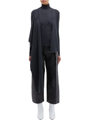 Main View - Click To Enlarge - PHVLO - Two-in-one sash drape turtleneck cardigan