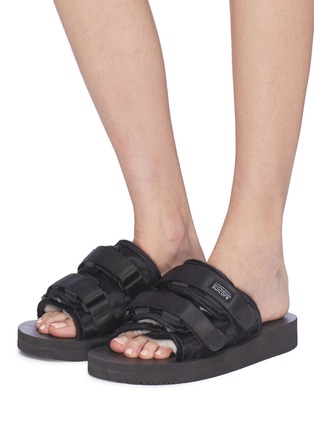 Figure View - Click To Enlarge - SUICOKE - 'MOTO-VHL' strappy band calf fur slide sandals