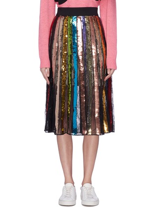 Main View - Click To Enlarge - ALICE & OLIVIA - 'Tianna' sequinned stripe Chantilly lace midi skirt