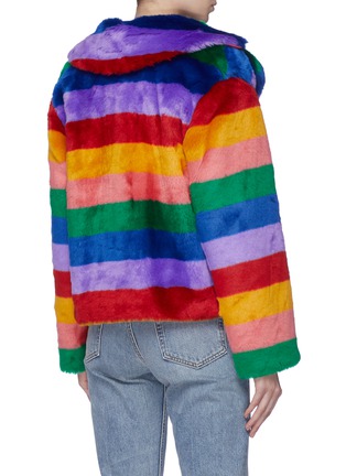 Back View - Click To Enlarge - ALICE & OLIVIA - 'Thora' rainbow stripe faux fur oversized coat