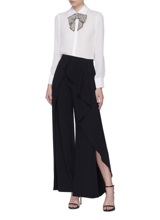 Figure View - Click To Enlarge - ALICE & OLIVIA - 'Verdell' side split ruffle drape flared crepe pants