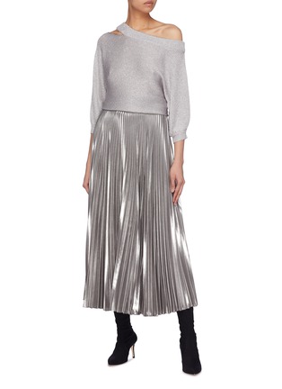Figure View - Click To Enlarge - ALICE & OLIVIA - Metallic cutout one-shoulder sweater