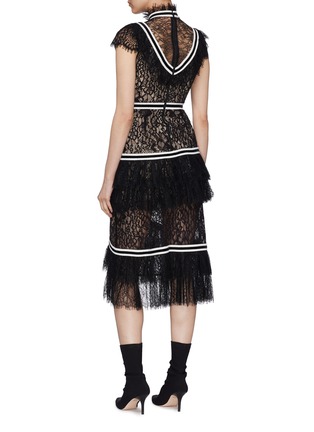 Back View - Click To Enlarge - ALICE & OLIVIA - 'Annetta' contrast stripe ruffle tiered lace dress