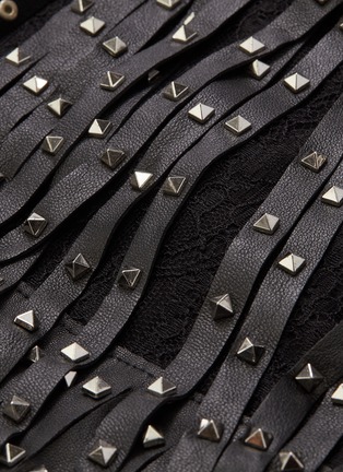Detail View - Click To Enlarge - ALICE & OLIVIA - 'Senna' stud leather fringe overlay Chantilly lace skirt