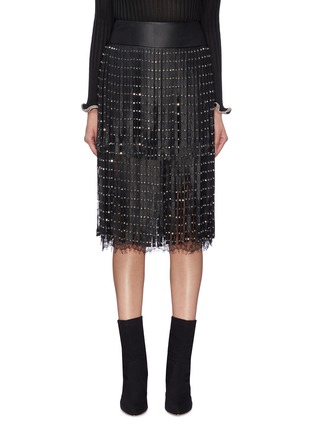Main View - Click To Enlarge - ALICE & OLIVIA - 'Senna' stud leather fringe overlay Chantilly lace skirt