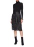 Figure View - Click To Enlarge - ALICE & OLIVIA - 'Senna' stud leather fringe overlay Chantilly lace skirt