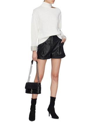 Figure View - Click To Enlarge - ALICE & OLIVIA - 'Gemini' cutout shoulder embellished cuff turtleneck sweater