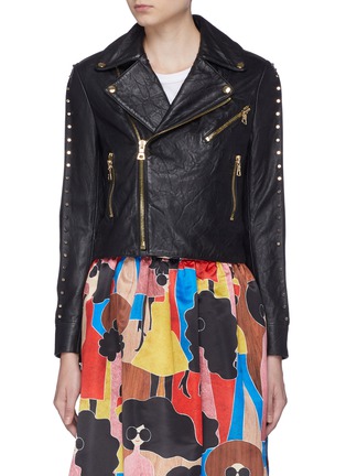 Main View - Click To Enlarge - ALICE & OLIVIA - 'Cody' studded sleeve cropped leather jacket