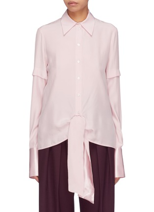 Main View - Click To Enlarge - VICTORIA, VICTORIA BECKHAM - Sash tie front layered satin sleeve silk shirt