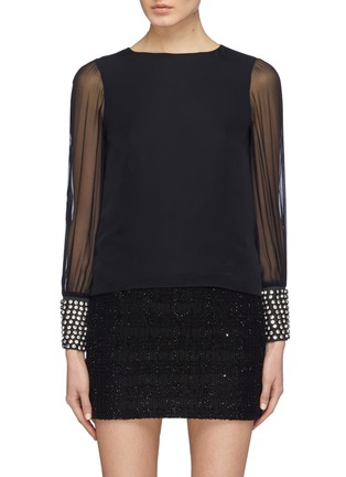 Main View - Click To Enlarge - ALICE & OLIVIA - 'Vix' glass crystal cuff silk blouse