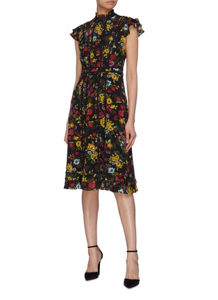 Figure View - Click To Enlarge - ALICE & OLIVIA - 'Marta' ruffle high neck floral print silk dress