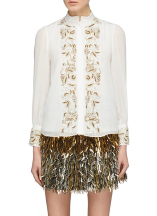 Main View - Click To Enlarge - ALICE & OLIVIA - 'Zita' pleated sleeve graphic embellished blouse
