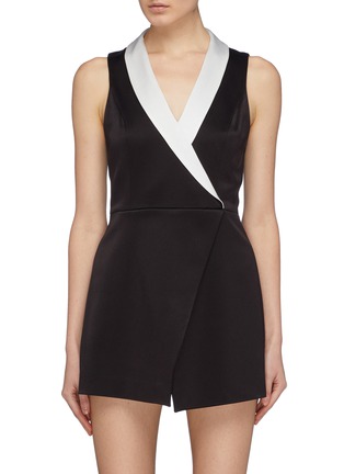 Main View - Click To Enlarge - ALICE & OLIVIA - 'Mardell' contrast shawl lapel mock wrap rompers