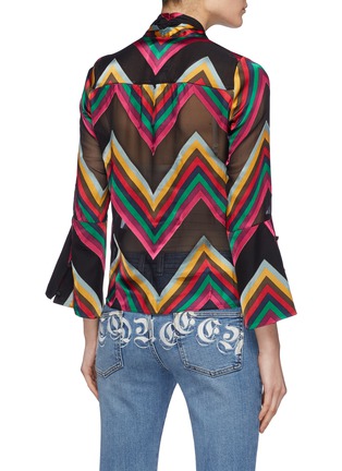 Back View - Click To Enlarge - ALICE & OLIVIA - 'Merideth' flared cuff chevron stripe pussybow blouse