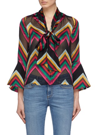 Main View - Click To Enlarge - ALICE & OLIVIA - 'Merideth' flared cuff chevron stripe pussybow blouse