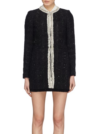 Main View - Click To Enlarge - ALICE & OLIVIA - 'Andreas' glass crystal placket metallic tweed jacket
