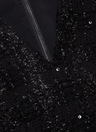 Detail View - Click To Enlarge - ALICE & OLIVIA - 'Adelaide' metallic tweed V-neck dress