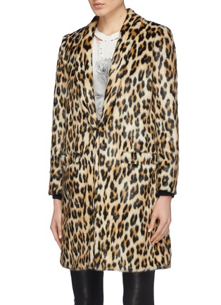 Detail View - Click To Enlarge - ALICE & OLIVIA - 'Kylie' detachable jersey hood leopard print coat