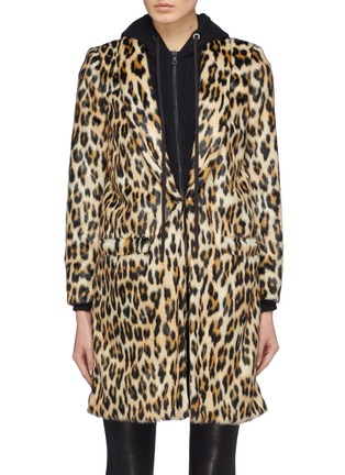Main View - Click To Enlarge - ALICE & OLIVIA - 'Kylie' detachable jersey hood leopard print coat