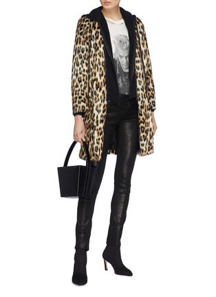 Figure View - Click To Enlarge - ALICE & OLIVIA - 'Kylie' detachable jersey hood leopard print coat
