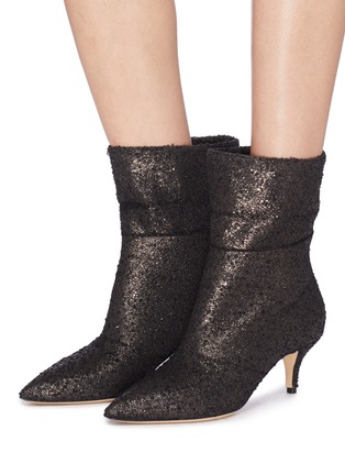 Figure View - Click To Enlarge - PAUL ANDREW - 'Banner' foldover cuff crackle bouclé ankle boots