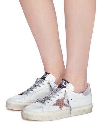 Figure View - Click To Enlarge - GOLDEN GOOSE - 'May' heart print star patch leather sneakers
