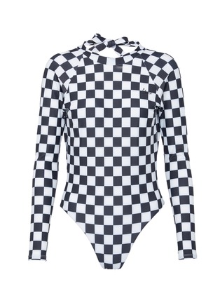 Main View - Click To Enlarge - ABYSSE - 'Billie' tie open back checkerboard one-piece swimsuit
