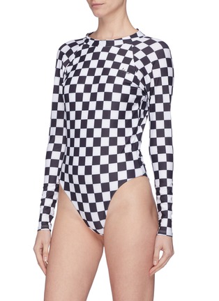 Figure View - Click To Enlarge - ABYSSE - 'Billie' tie open back checkerboard one-piece swimsuit