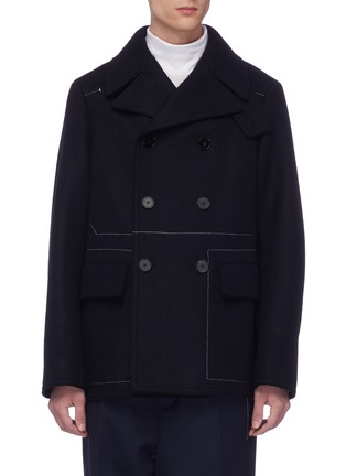 Main View - Click To Enlarge - JIL SANDER - Contrast topstitching double breasted wool melton peacoat
