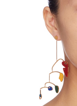 Figure View - Click To Enlarge - OOAK - Geometric charm tiered arch drop single earring