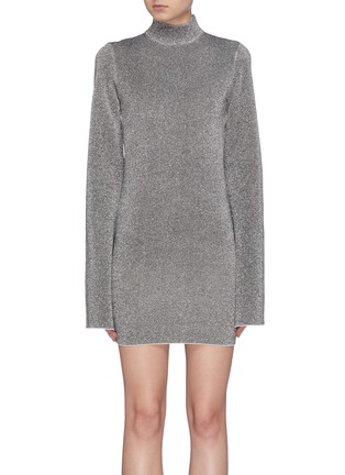 Main View - Click To Enlarge - SOLACE LONDON - 'Alula' wide sleeve lurex mock neck mini dress