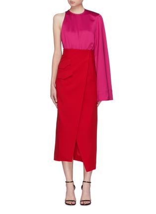 Main View - Click To Enlarge - SOLACE LONDON - 'Marceo' colourblock one sleeve midi dress