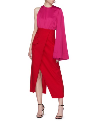 Figure View - Click To Enlarge - SOLACE LONDON - 'Marceo' colourblock one sleeve midi dress