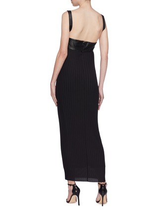 Back View - Click To Enlarge - SOLACE LONDON - 'Elara' leather panel pleated midi dress