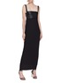 Figure View - Click To Enlarge - SOLACE LONDON - 'Elara' leather panel pleated midi dress