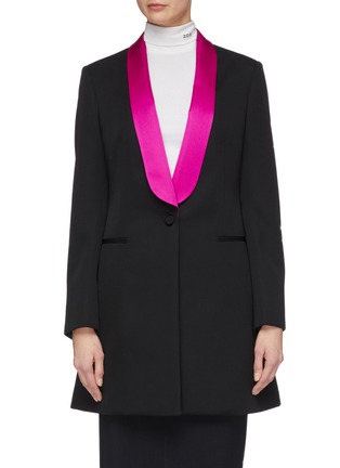 Main View - Click To Enlarge - CALVIN KLEIN 205W39NYC - Contrast satin lapel wool twill long blazer