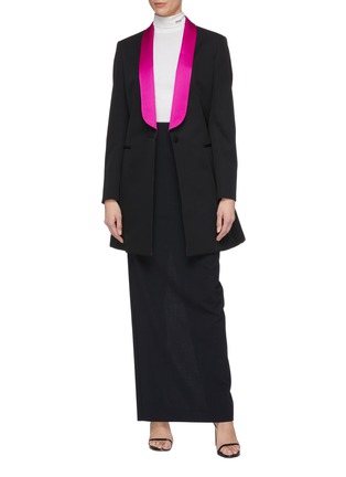 Figure View - Click To Enlarge - CALVIN KLEIN 205W39NYC - Contrast satin lapel wool twill long blazer