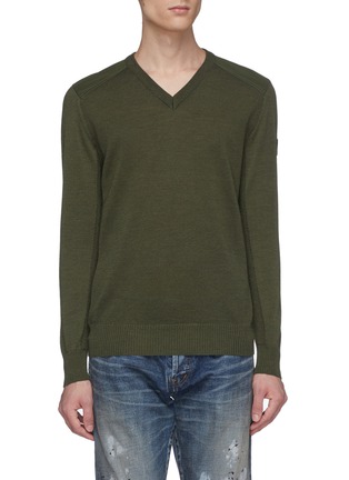 Main View - Click To Enlarge - CANADA GOOSE - 'McLeod' nylon shoulder panel Merino wool V-neck sweater