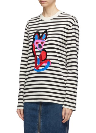 Front View - Click To Enlarge - MAISON KITSUNÉ - ACIDE fox embroidered stripe unisex long sleeve T-shirt