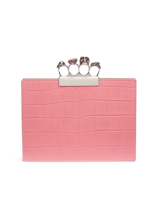 Main View - Click To Enlarge - ALEXANDER MCQUEEN - Swarovski crystal croc embossed leather knuckle clutch