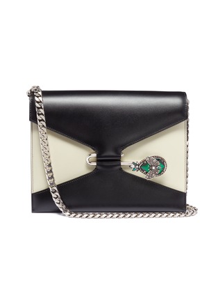 Main View - Click To Enlarge - ALEXANDER MCQUEEN - 'Pin' butterfly Swarovski crystal colourblock leather crossbody bag