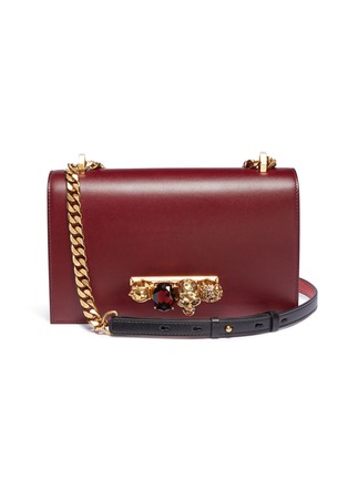 Main View - Click To Enlarge - ALEXANDER MCQUEEN - 'The Jewelled Satchel' in colourblock leather with Swarovski crystal knuckle