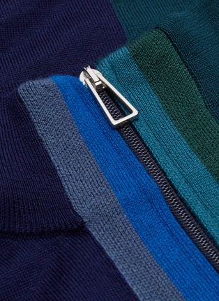  - PS PAUL SMITH - Stripe placket colourblock Merino wool zip turtleneck cardigan