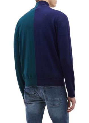 Back View - Click To Enlarge - PS PAUL SMITH - Stripe placket colourblock Merino wool zip turtleneck cardigan